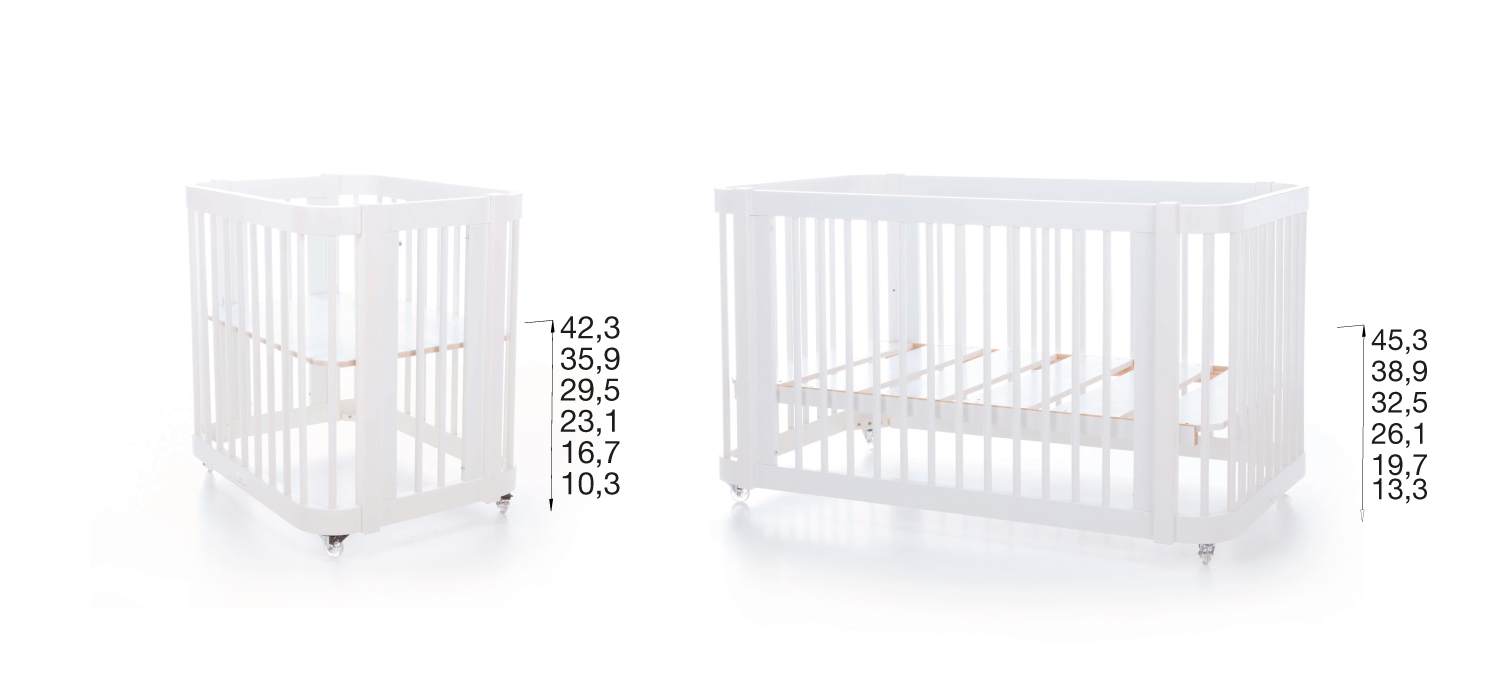 Bed base height settings crib and cot CREA TRE Alondra