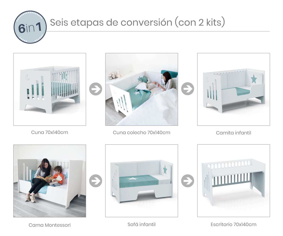 6 conversion stages co-sleeping cot Omni XL Alondra