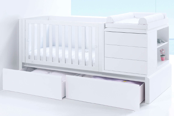 Convertible crib into bed 70x140 Premium Kurve left  K417 with bottom drawers