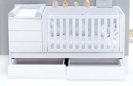 Convertible crib 70x140 Sero Kubo White K551 with bottom drawers